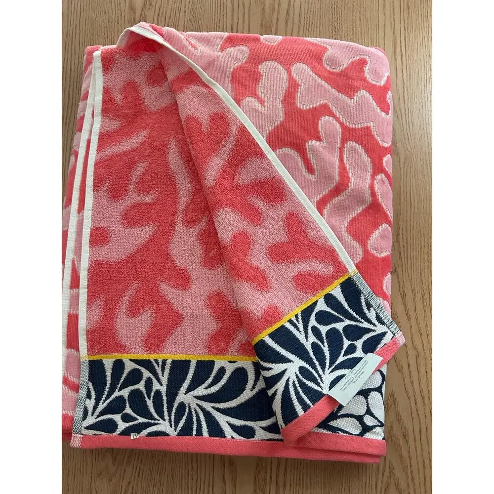 New Large Beach🏖️Bath Towel Ocean Seaweed Print Cotton Pink White Black 40”x72”